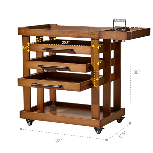 MEEDEN Art Supplies Storage Cart: 5-Tier Utility Rolling Cart | Solid Beech Wood Craft Orgnizer Trolley Cart with 3 Drawers on 4 Wheels - Walnut Color - color: Walnut, size: Standard