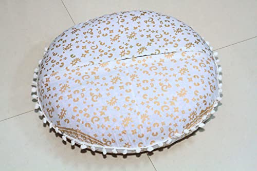 ICC Large Boho Ottoman Cover Pillowcase for Couch Floor Pillows & Cushion Covers Decorative Bohemian Hippie Mandala Pouf Pillow Cover Seating Meditation Cushion Cover (Gold Trishol, 32" Round) - size: 32" x 32" (Pack of 1), style: Gold Trishol