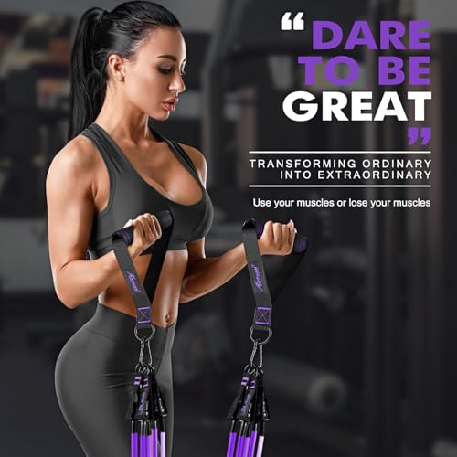 HPYGN Resistance Bands, Exercise Bands with Handles, Fitness Bands, Workout Bands with Door Anchor and Ankle Straps, for Heavy Resistance Training, Physical Therapy, Shape Body, Yoga, Home Workout Set - color: purple, style: 150LBS