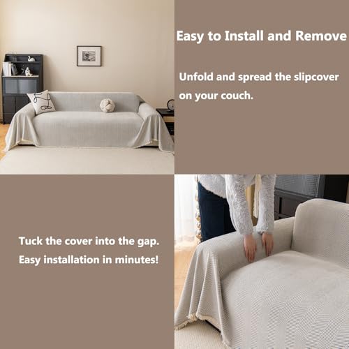 Erke Couch Cover Sheet Blanket for 3-Seat High Backrest Sofa Cushion Slip Covers, L Shape Sectional Furniture Decor Protector, Machine Washable Chenille Slipcover for Pets Dogs Cats - color: Off White, size: 86" x 134"
