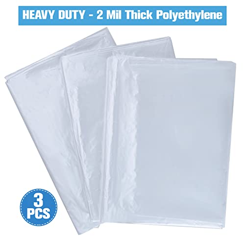 PILOT FISH 2 Mil Plastic Drop Cloth for Painting, Plastic Sheeting 3 Pack 9x12 Feet Waterproof Drop Cloth Heavy Duty Thick Traps Clear Cloth for Furniture Cover, Dustproof Tear Resistance Couch Cover