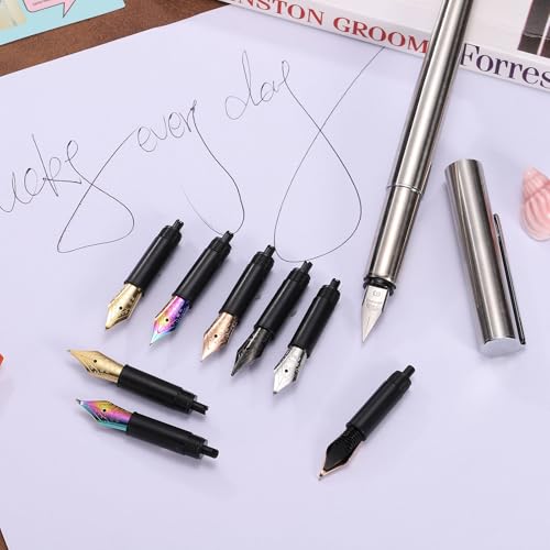 PATIKIL 1 mm Line Width Fountain Pen Nib Replacement, 304 Stainless Steel Special Spare Ink Dip Calligraphy Pen Nib with Thread for Drawing Writing Signing, Silver(Curved Tip)