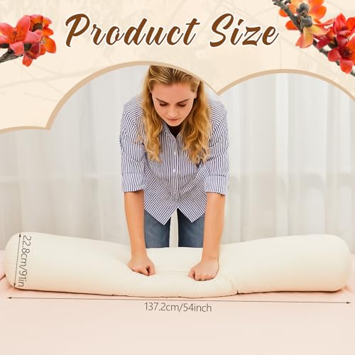 Leinuosen Organic Kapok Full Body Pillow 54" x 9" Long Tube Roll Bolster for Adults, Adjustable Height Firm Support for Side Sleeping, Pregnant Women, Kapok Filling
