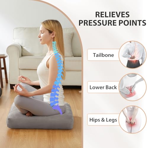 Meditation Floor Pillow Set of 2, Square Large Pillows Seating for Adults, Meditation Cushion Pillow,Tufted Corduroy Cushion for Tatami Living Room or Yoga, Light Gray, 22x22 Inch - color: Light Gray