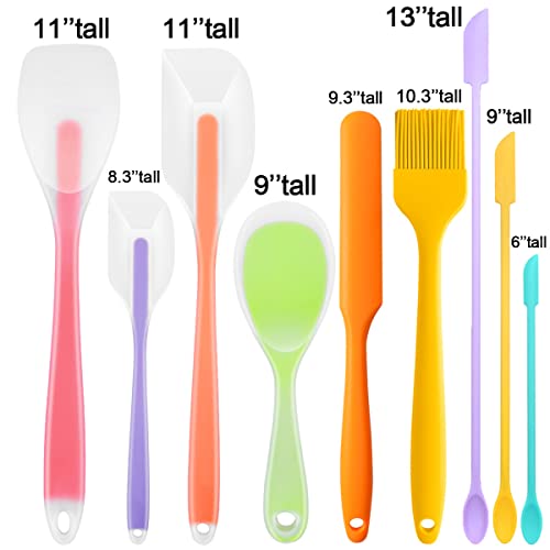 KLAQQED 9Pcs Spatulas Silicone Heat Resistant Silicone Spatula Set Small Mini Long Jar Spatulas for Nonstick Cookware, Rubber Silicone Spoon Spatula Set for Baking Mixing Cooking Kitchen Utensils Set - color: Colorful