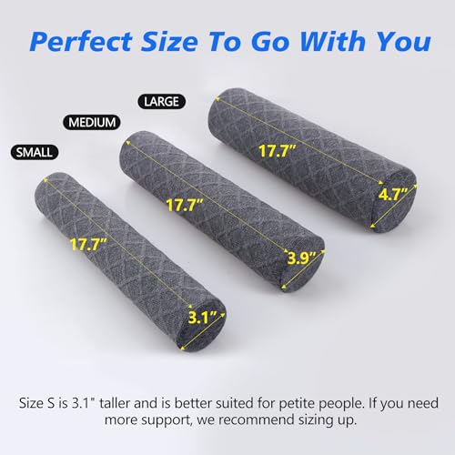 Cozyhealth Cervical Roll Pillow, Medium Soft Memory Foam Neck Round Pillow Cylinder Bolster Pillow for Sleeping, Round Neck Support for Bed, Legs, Back and Yoga (Grey, Large - 4.7" H) - color: Grey, size: Large - 4.7" H