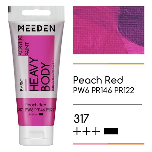 MEEDEN Acrylic Paint Peach Red: 100ml/3.38oz x 2 with Titanium White | Heavy Body Artist Acrylic Paint Set for Canvas, Wood & Craft, Non-toxic Creamy Art Paint with Titanium White for Mixing - color: Peach Red, size: 2 Tubes