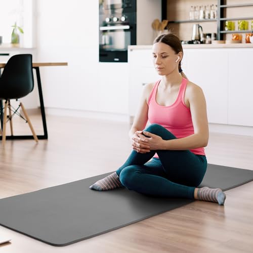 Fitvids Yoga Mat, 1/2-Inch Extra Thick High Density Exercise Mat, Anti-Tear Exercise Yoga Mat with Carrying Strap, Suitable for Various Yoga Exercises - color: Gray