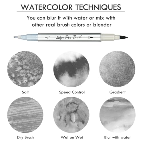 HNIHUY Dual Brush Pen Art Markers, 6 Gray Colors Set | Fine Tips Markers and Brush Tips Perfect for Blendable, Coloring, Sketching, Calligraphy, Illustration for Artists