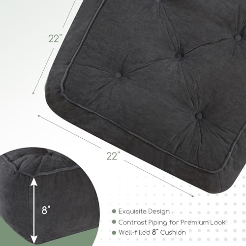 8" Extra Thick Floor Pillow Cushion for Adults, Meditation Cushion Pillow with Handle, Lustrous Chenille Tufted, Square Floor Sitting for Tatami Living Room or Yoga, 22x22 Inch, 2Pack, Dark Grey - color: Square Dark Grey, size: 8" Thick(Pack of 2)