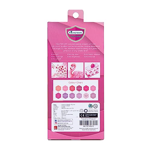 MASTERART Colored Pencils Special Collection Set of 12 Colors for Kids and Adults Coloring (PINK SET)