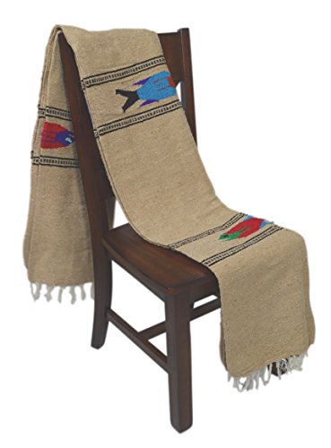 Open Road Goods Thick Mexican Yoga Blanket - Serape Fish Design - Handmade (Khaki) - color: Khaki