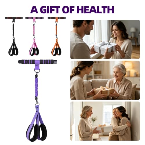 Resistance Bands with Bar Handle and Foot Straps, Home Gym Workout Exercise Band - color: Purple