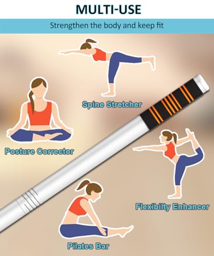 Queension 5ft Adjustable Yoga Stick with Non-Slip Foam Sleeveds for Balance - color: White