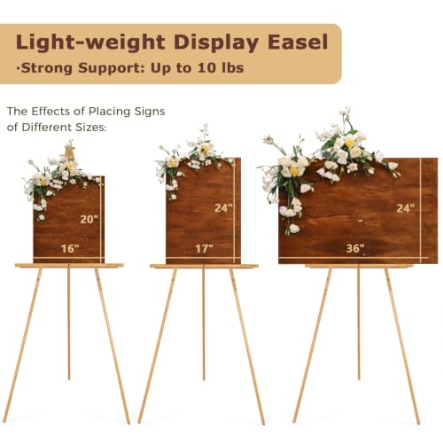 VISWIN Upgraded 63" Gold Wooden Easel Stand for Sign, Tripod Easel for Wedding Sign Stand, Welcome Board, Poster, Picture, Canvas Art Easel Floor with Tray for Display & Painting - color: Gold, size: 1 PCS