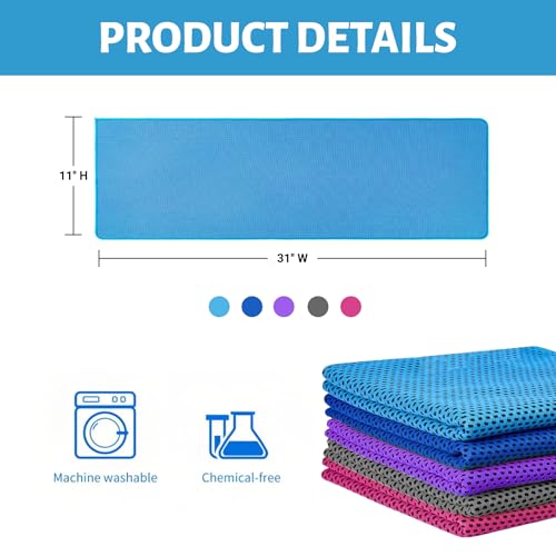 5 Pack Cooling Towel 31"x11", Microfiber Gym Towels for Men and Women,Soft Breathable Chilly Towe for Yoga, Running, Workout,Gym, Camping, Fitness, Workout