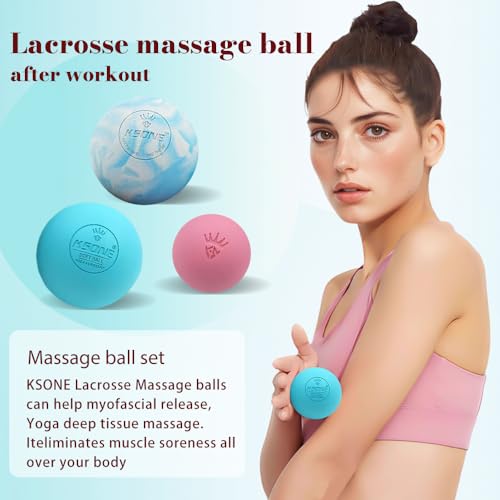 KSONE Massage Lacrosse Balls -Massage Balls for Myofacial Release&Trigger Point Therapy-Set of 2-Hard Lacrosse Massage Ball &Soft Massage Ball with one mini Ball - color: Multi Blue