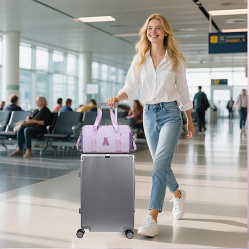 Personalized Initial Dance Bag for Girls,Small Gym Sport Yoga Dance Bags Gift for Kid,Cute Letter Kid Weekender Ballet Bags,Toddler Travel Duffle Tote with Adjustable Straps(Purple-A) - color: Purple, style: A
