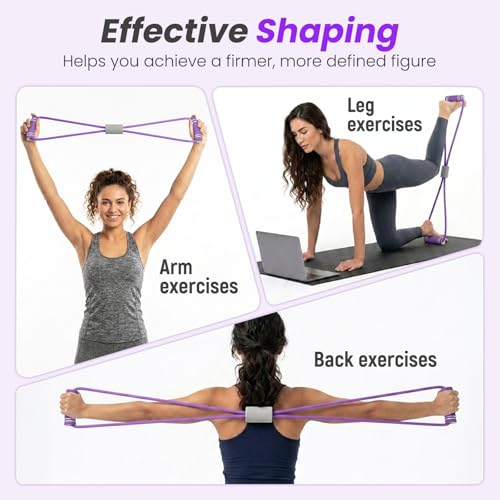 Asnomy Band Set – 8-Tubes Pedal Resistance Band with Handle, Ankle Resistance Band with Figure 8 Resistance Band for Strength Exercises, Training for Stretching The Abdomen,Waist,Arms and Legs - color: Purple