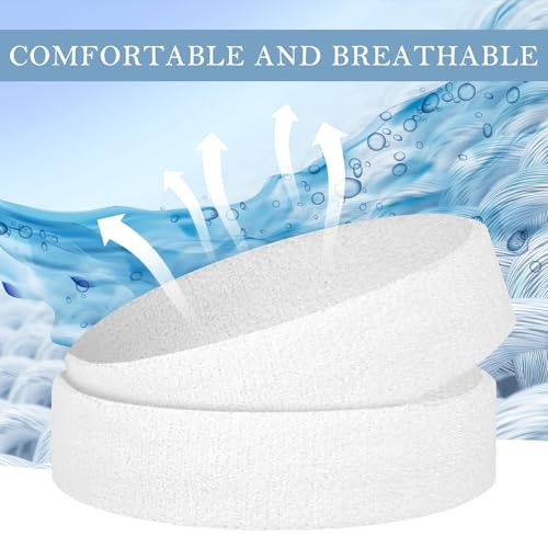 4 Pack Cotton Terry Sweat Headbands for Men Women Running Gym - color: White