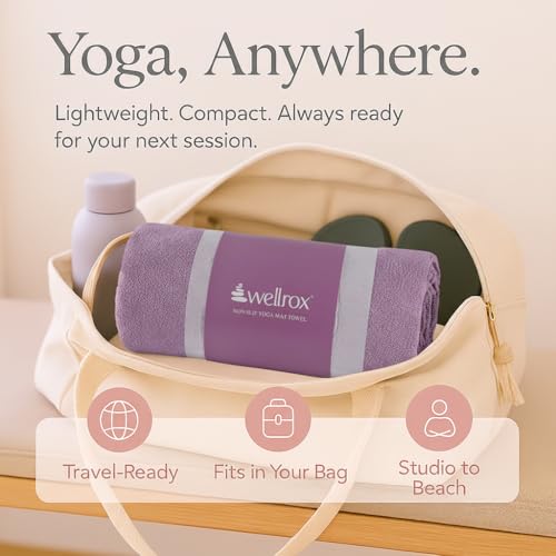 Wellrox Microfiber Yoga Mat Towel with Grip β Ultra Absorbent, Super Soft, and Quick Dry Hot Yoga Towel Non Slip for Pilates, Bikram, and Fitness Workouts (74β x 26β, Lavender) - color: Lavender