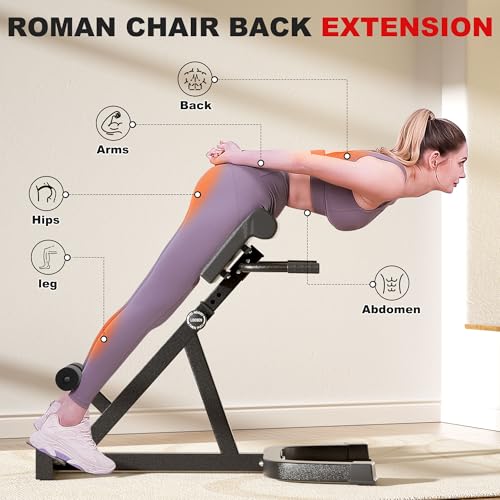 Roman Chair, Adjustable Hyperextension Bench for Men & Women | Multifunctional Fitness Chair for Hip, Exceptional for Glute, Core and Lower Back Training,300 lbs Weight - color: Black