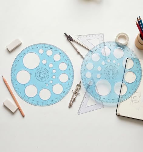 2Pcs Circle Stencils, Circle Template for Drawing Multi-Function Geometric | for School, Office, Drafting, Design Supplies