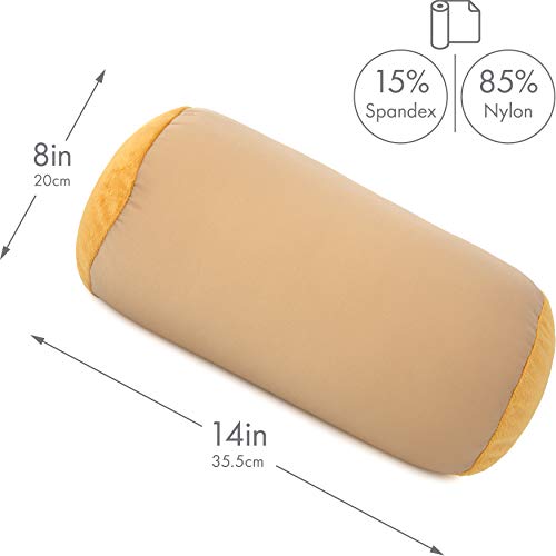 Microbead Bolster Neck Roll Pillow, 14x8 in Cylinder Tube, Barely Beige | Silky feel fabric helps prevent wrinkles & hair breakage; feather-light beads gently cushion head & shoulders as you rest - color: Barely Beige