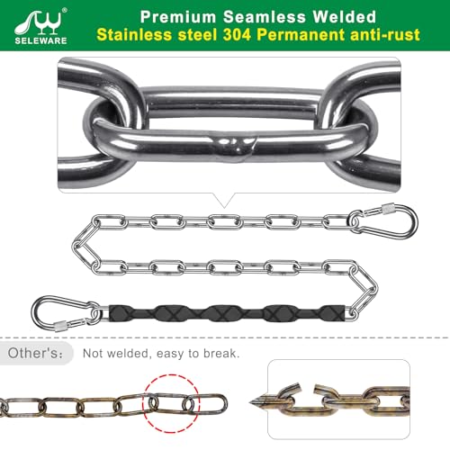 SELEWARE 2 Pcs 65" Stainless Steel Hanging Chains Heavy Duty Swing Chains - color: Black, size: 65" (2 Pcs)