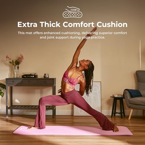 Sunny Health & Fitness Exercise Yoga Mats - Non-Slip Support for Home & Gym | Supportive Comfort, Non-Slip, Durable & Portable, Yoga, Pilates, Meditation, Stretching, Floor Workouts, Multi-Size - color: Classic Thick Pink