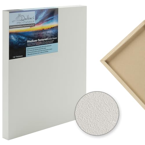 Da Vinci Pro Medium Textured Gesso Panel -12x16" - 4 Pack - 7/8" Depth Wood Panels for Painting - Accepts Mediums Like Canvas - for Oils, Acrylics, Mixed Media, Pastels & Drawing Sticks - size: 12x16" - 4 Pack, style: 7/8" Depth