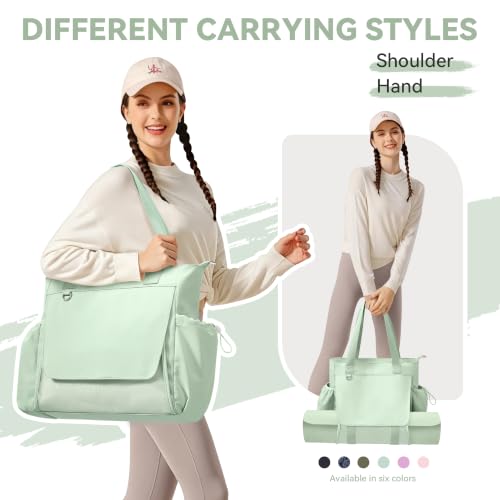 WLLWOO Thick Yoga Mat Bag Women Gym Tote Breathable Mesh Holder Wet Pocket | Carryall Lightweight Waterproof Shoulder for Pilates Travel Beach Workout Fitness Carrier - color: Mint Green
