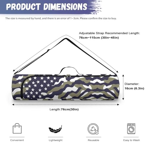 Yoga Mat Bag for Women & Men Full-Zip Yoga Mat Carrier Bag for Class Workout Park with Adjustable Strap - color: Camouflage American Flag