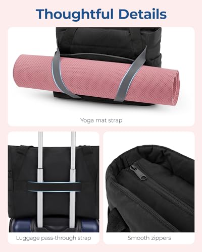 BAGSMART Tote Bag for Women with Zipper and Yoga Mat Straps - color: Dark Pink