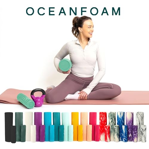 Oceanfoam Ripple Travel Foam Roller (11" x 3.35") Firm Mini Foam Roller for Physical Therapy, Deep Tissue Massage, Back Pain - High Density, Ergonomic Wave Textured - Yoga, Pilates, Exercise (Seafoam) - color: Seafoam