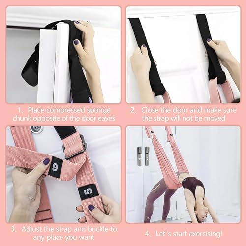 Aerial Yoga Rope for Door,Yoga Door Swing,Leg Stretcher Strap - color: pink