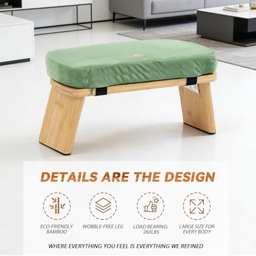 Bamboo Meditation Bench, Foldable Prayer Stool (Green) - color: Green