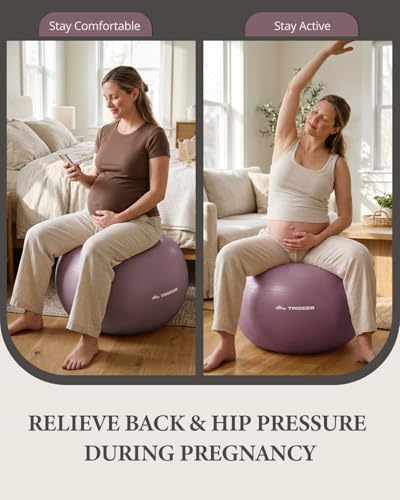 Trideer Exercise Ball, Stability Yoga Ball for Physical Therapy, Active Sitting, Pregnancy & Birth Labor Prep, Core Strength, Balance Training, Posture Improvement and Daily Stretching, 55/65/75cm - color: Rosy Morning Glow, size: M(19-22ines/48-55cm)