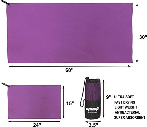 EPAuto 2-Pack Microfiber Quick Dry Travel Towel Set, Purple - color: Purple