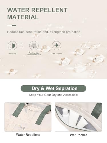 Gym Bag for Women with Shoe Compartment, Sport Travel Duffel Bag for Men - color: Beige Green