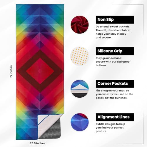 Yoga Drip: Hot Yoga Towel – Non Slip Yoga Mat Towel with Corner Pockets, Silicone Grip Dots & Subtle Alignment Lines | Sweat Absorbent, Moisture Wicking, Quick Dry | No Bunching or Sliding | 72” x 26” - color: Soul Searcher
