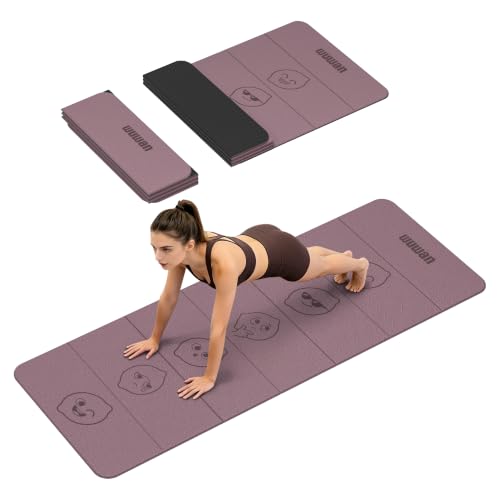 TPE Yoga Mat Foldable 8mm Thick Light Non-Slip for Home/Gym/Travel - color: Deep pink&black