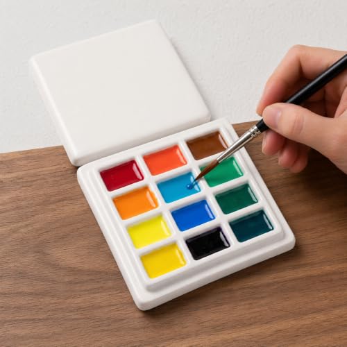 12 Grids Ceramic Palette - Durable Mixing Tray for Watercolor, Gouache, Acrylic, and Oil Paints