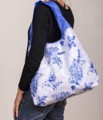 O-WITZ Reusable Grocery Bags | Vibrant Tote Bag For Groceries, Gym, Office, Beach, Toys & More | Washable Design With Large Handles For Maximum Convenience | Folds Into A Small Pouch, Vintage Blue - color: Vintage Blue