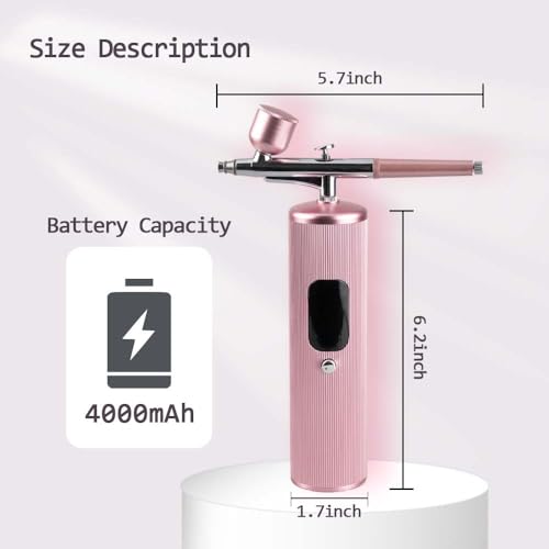 48PSI High-Pressure Airbrush Kit with Compressor, 0.3mm Nozzle & 4000mAh Battery - Handheld Portable Spray Gun for Nail Art, Makeup, Painting, Graffiti, Cake Decorating,Model Coloring (Pink) - color: PINK