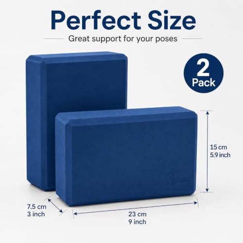 EXERZ Yoga Blocks 2 pack, Gym Blocks, Exercise Workout Fitness Bricks, Pilates Stretch Handstand Non-Slip - color: Navy