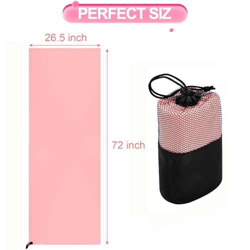 2 Pack Hot Yoga Towel, Super-Absorbent Soft Microfiber Yoga Mat Towels, Mat-Sized Non Slip Yoga Towel for Bikram Pilates Fitness, 72" x 26.5", Pink