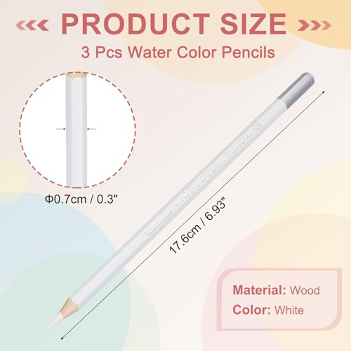 PATIKIL Watercolor Pencils, White Color Pencil Set Sketch Coloring Drawing Colored Pencils Bulk Artist Drawing Supplies for Adult Coloring Book Blending, 3 Pcs - color: White