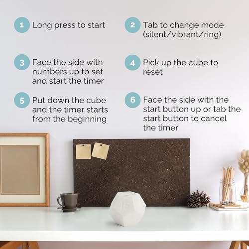 KADAMS Pomodoro Cube Timer Productivity-11 Preset Countdowns, Flip-to-Start Gravity Activation - Sound Vibrate Mute Rechargeable - Ideal for ADHD Kid Kitchen Classroom Cook Study Exercise - White