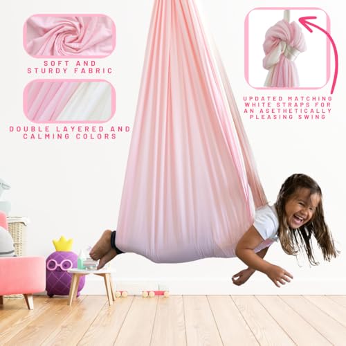 Double Layer Kids Sensory Swing Indoor & Outdoor | Therapy Swing | Sensory Swing for Adults | Hammock | Autism Swing | Special Needs | Reversible Cuddle Chair - color: Light Pink/Ivory